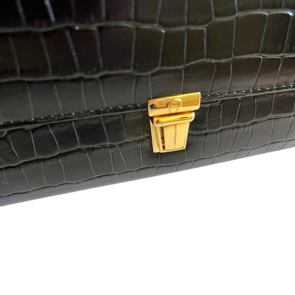NWOT Etienne Aigner Vintage Black Croc-Embossed Leather Clutch Checkbook Wallet - Picture 7 of 9